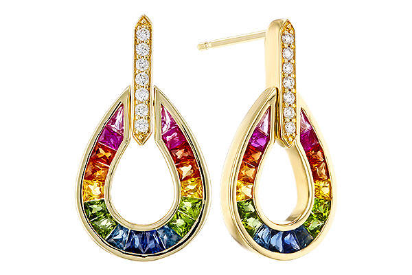 B293-57940: EARRINGS 1.18 MULTI-COLOR SAPP 1.25 TGW