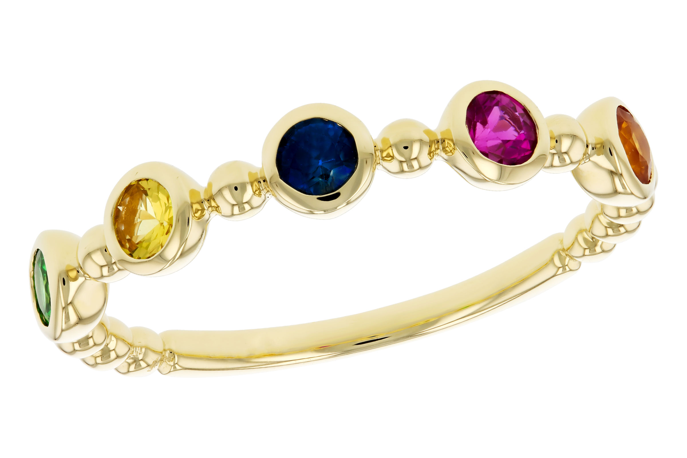 K294-46094: LDS WED RG .52 TW MULTI-COLOR SAPPH & GREEN GARNET