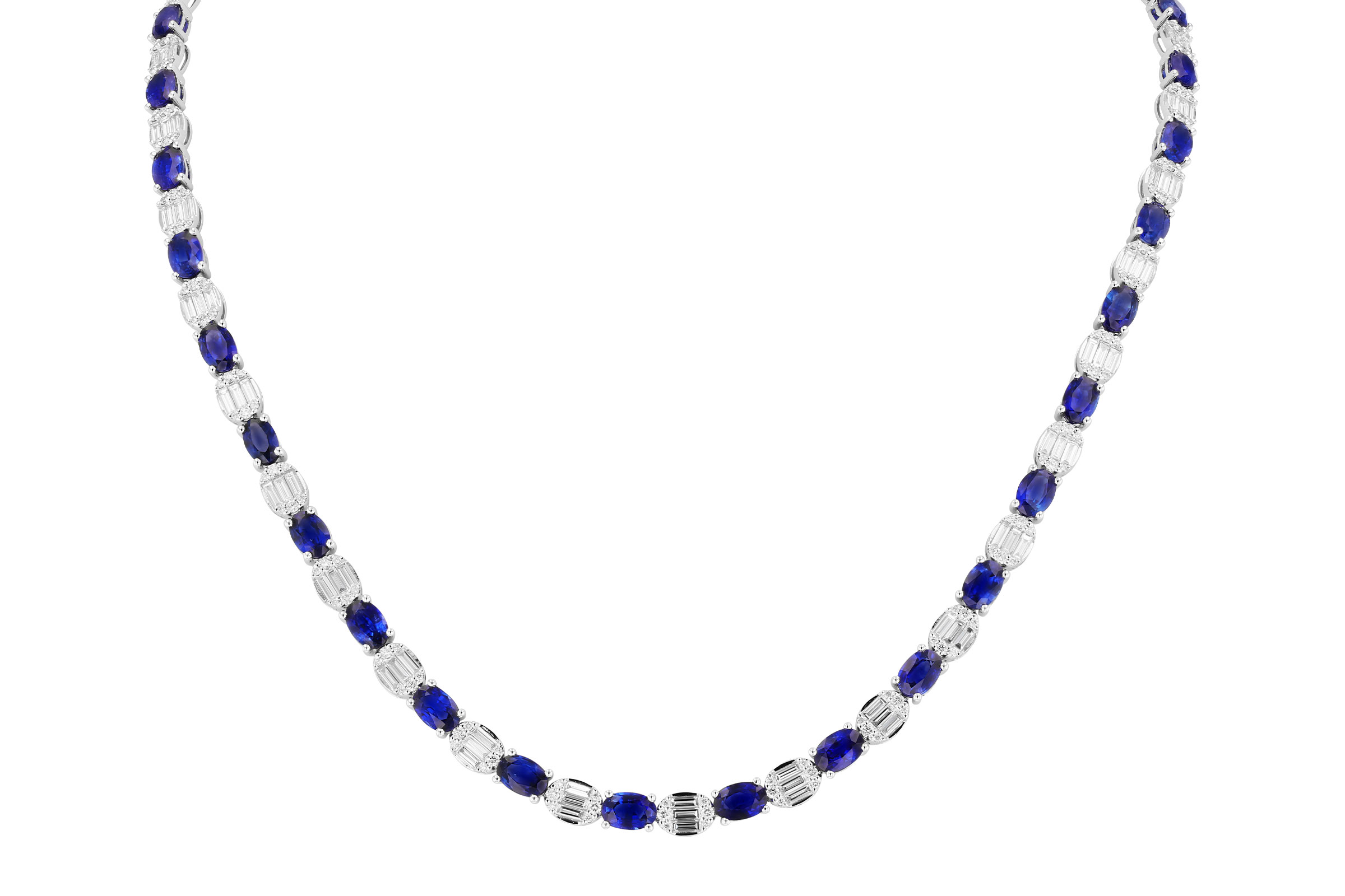 K294-47912: NECKLACE 17.68 TW SAPPHIRE 21.82 TGW (17")
